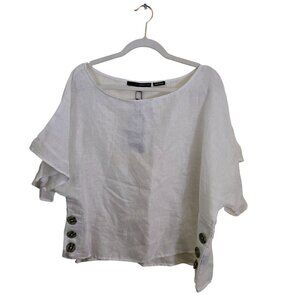Harvé Benard NWT Pure Linen Buttoned Side Lagonlook White Top Size L